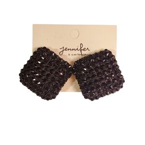 Black Beaded Square Earrings